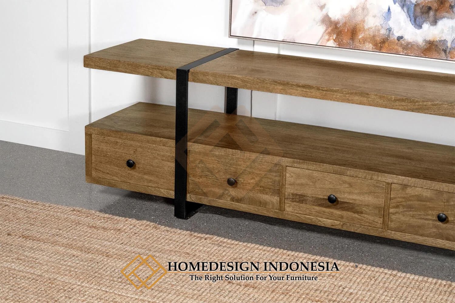 Meja TV Minimalis Jati Natural Industrial Elena Design HD-1397.2