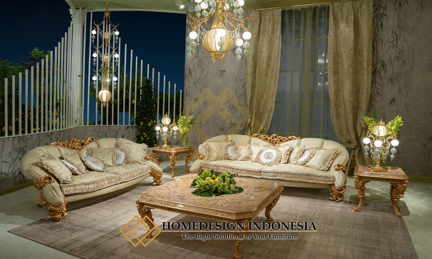 Sofa Tamu Jepara Mewah Ukiran Gaya Kerajaan Victorian Style HD-1461