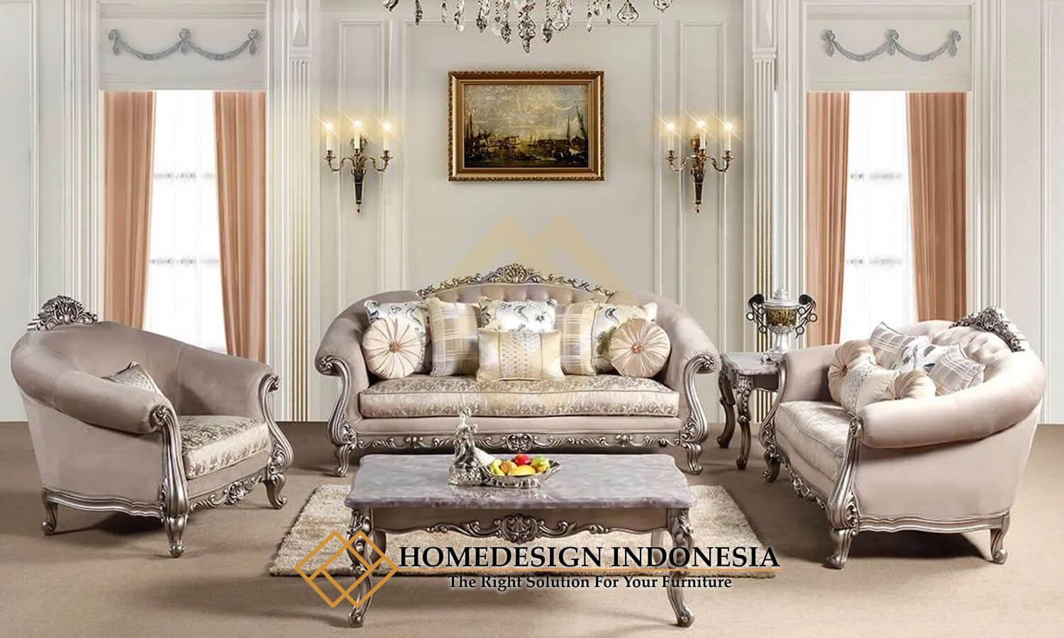 Sofa Tamu Mewah Ukiran Jepara Elegant Crown Carving HD-1458