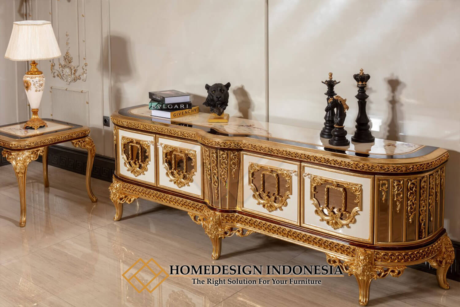 Bufet TV Mewah Ukiran Emas Palace Majesty Carving HD-1558