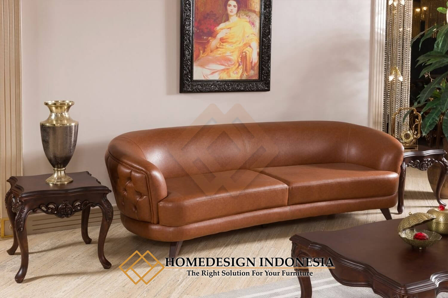 Set Sofa Tamu Minimalis Chesterfield Desain Terbaru Kayu Jati Solid HD-1608.1