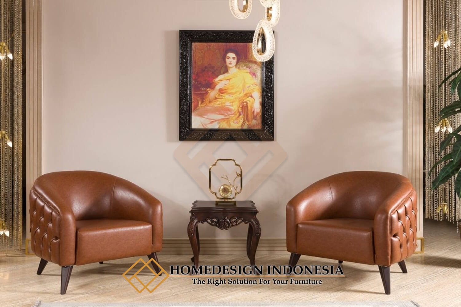 Set Sofa Tamu Minimalis Chesterfield Desain Terbaru Kayu Jati Solid HD-1608.2