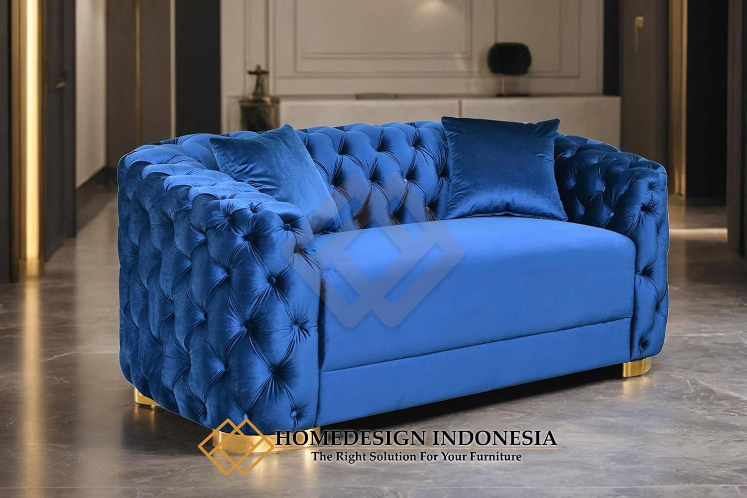 Sofa Chesterfield Minimalis Modern Blue Light Fabric HD-1609.2