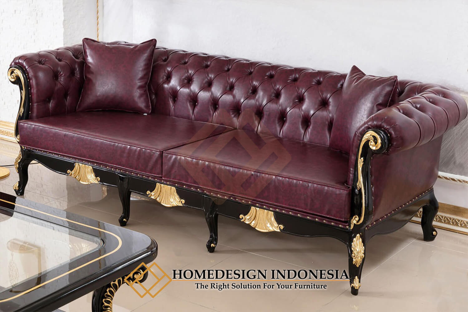 Sofa Tamu Chesterfield Minimalis Mewah Ukiran Jepara HD-1607.1