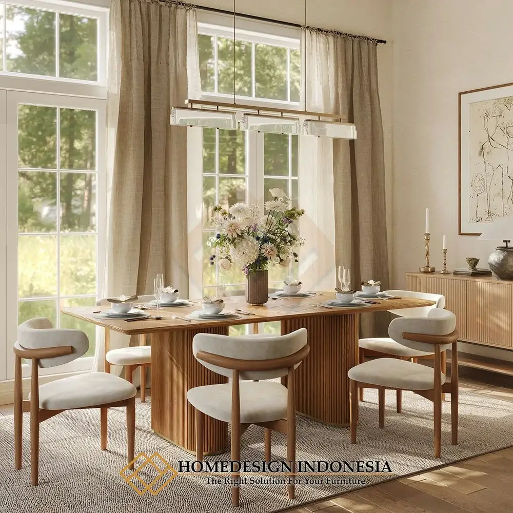 Model Meja Makan Salur Minimalis Kayu Jati Perhutani Berkualitas HD-1629