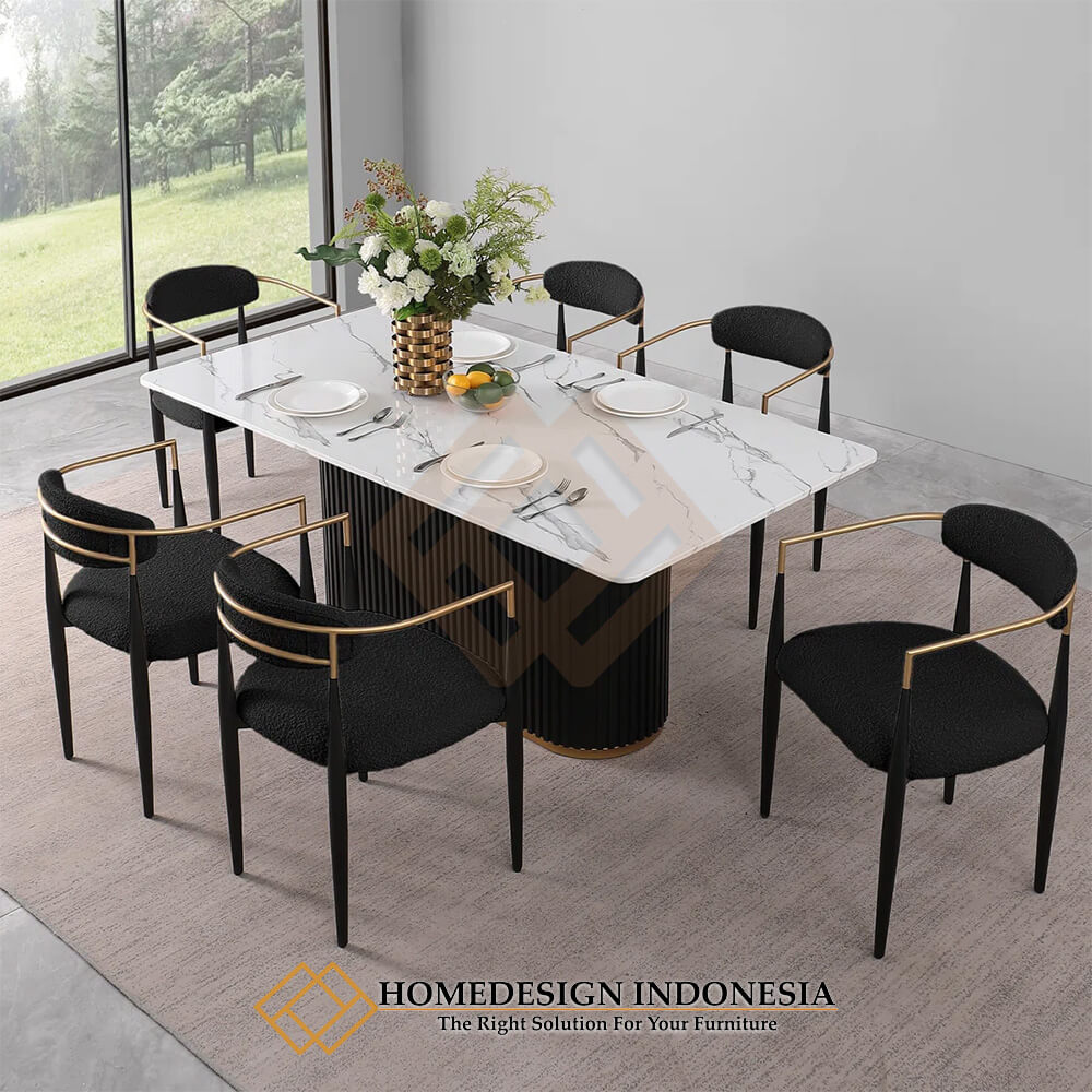 Meja Makan Minimalis Modern Top Marble Luxury Carara HD-1686