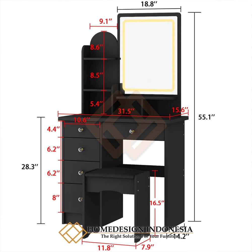 Model Meja Rias Minimalis Terbaru Cermin LED Simple HD-1673.2
