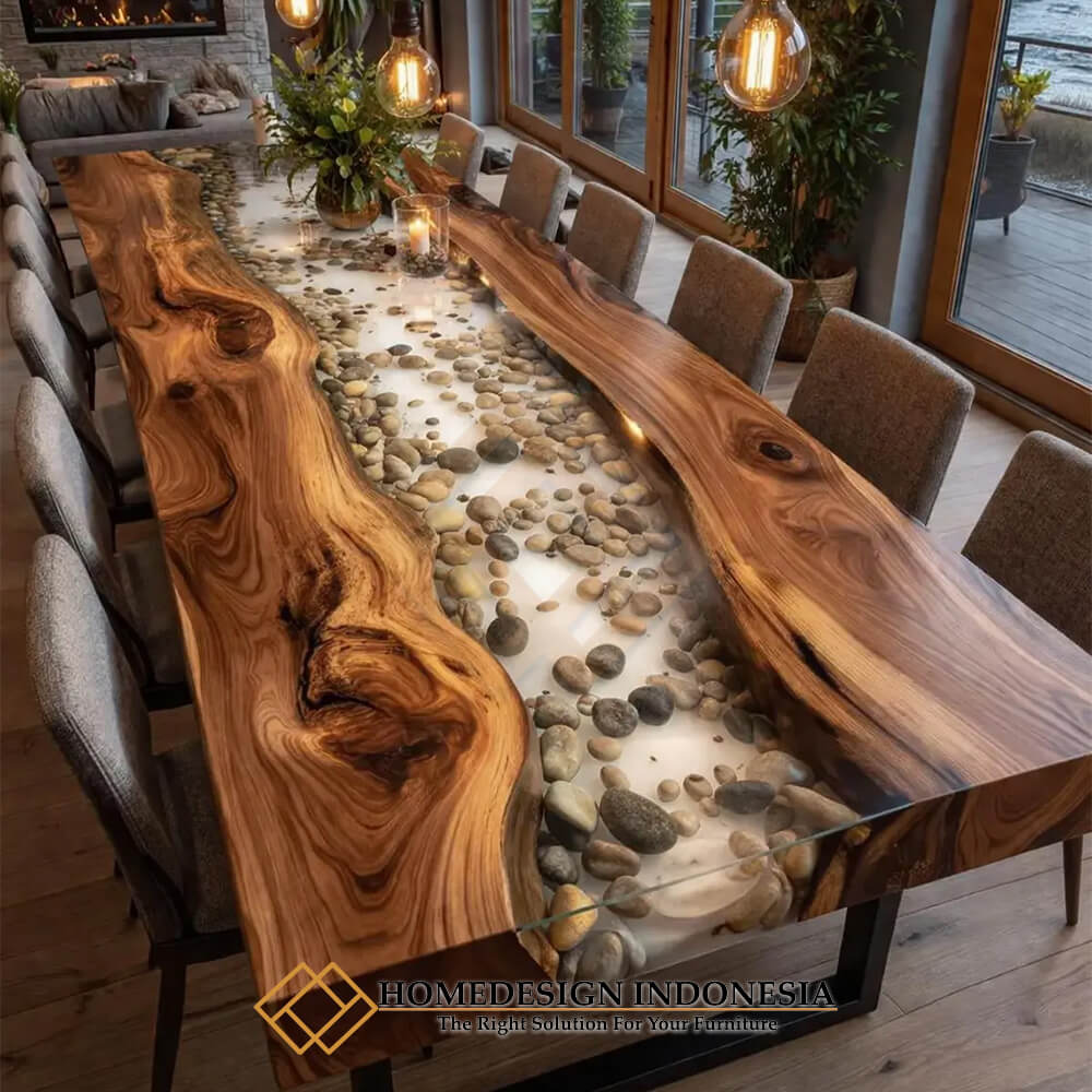 Meja Kayu Trembesi Table Epoxy Design Meja Makan Minimalis HD-1731