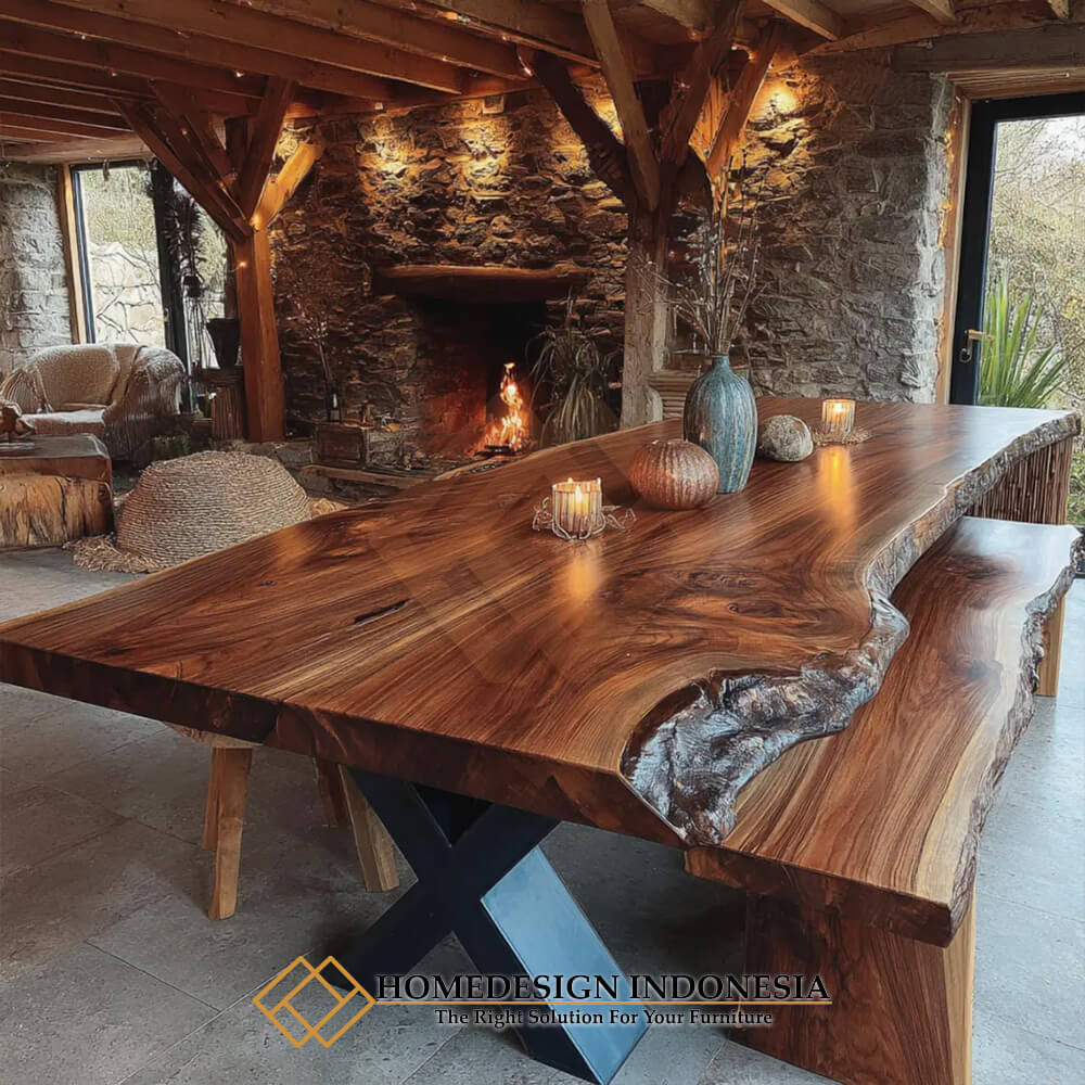 Meja Makan Kayu Suar Minimalis Exotic Natural Motif HD-1734
