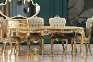 Meja Makan Mewah Jepara Luxury Golden Leaf Color HD-1760