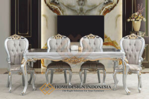 Meja Makan Mewah Klasik Silver Pearl Color Luxury HD-1759