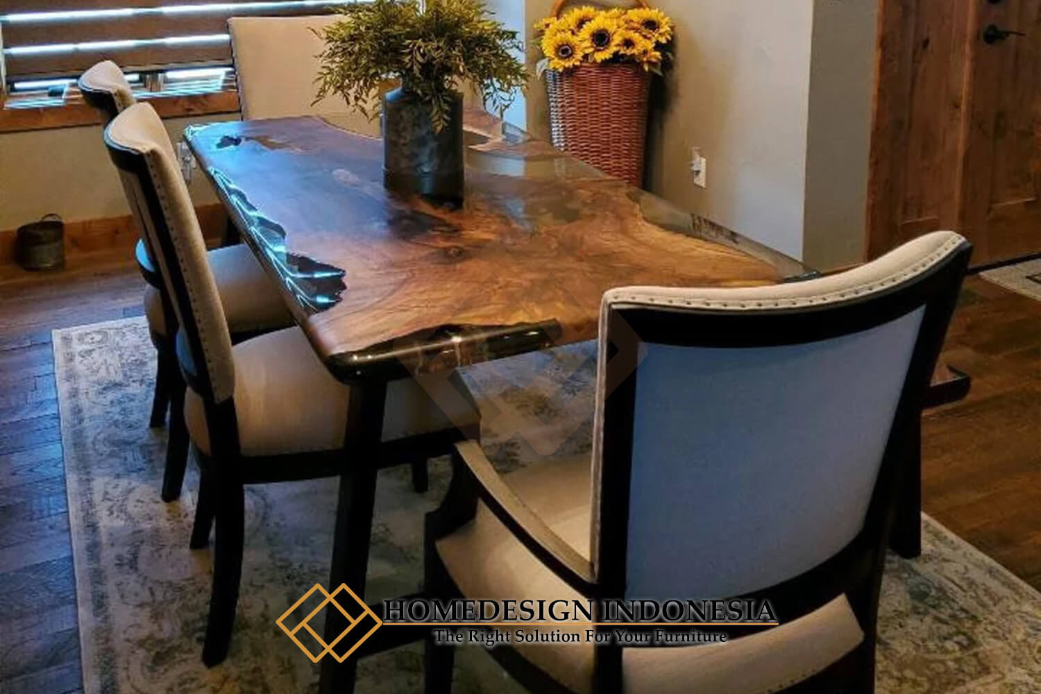 Meja Makan Resin Kayu Trembesi Minimalis Modern Style HD-1738