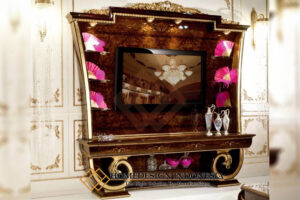 Set Meja TV Mewah Jepara Elegant Veneer Furniture Klasik HD-1778