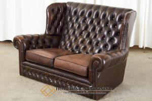 Sofa Chesterfield 2 Seater Minimalis Wing Chair Leather HD-1729