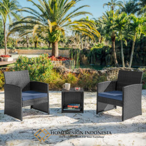 Kursi Teras Rotan Sintetis Minimalis Black Edition HD-1813