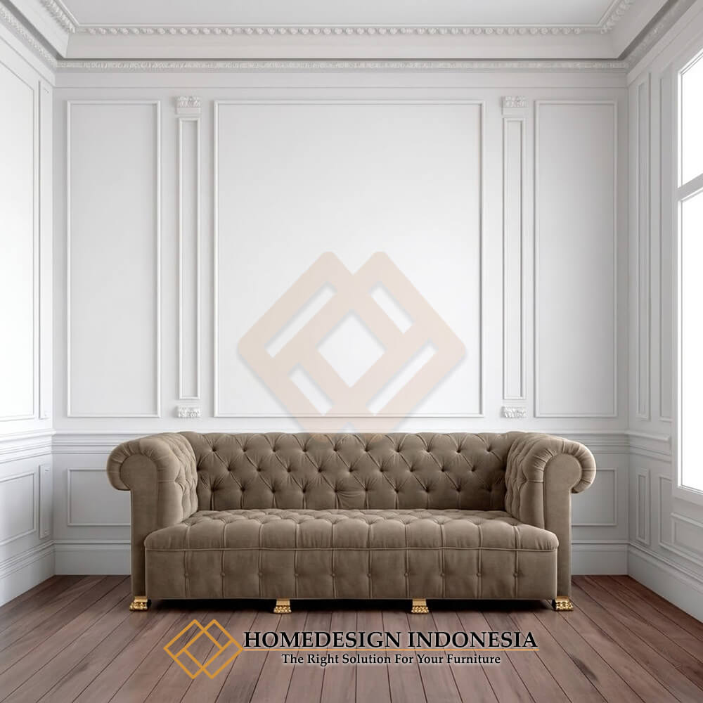 Sofa Chesterfield Rangka Kayu Jati Desain Cantik Elegan HD-1824