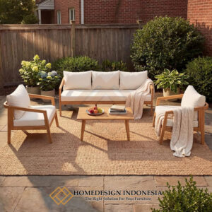 Sofa Outdoor Kayu Jati Minimalis Waterproof Fabric Design HD-1822