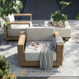 Sofa Outdoor Rotan Minimalis Waterproof Fabric Kualitas Grade A HD-1818