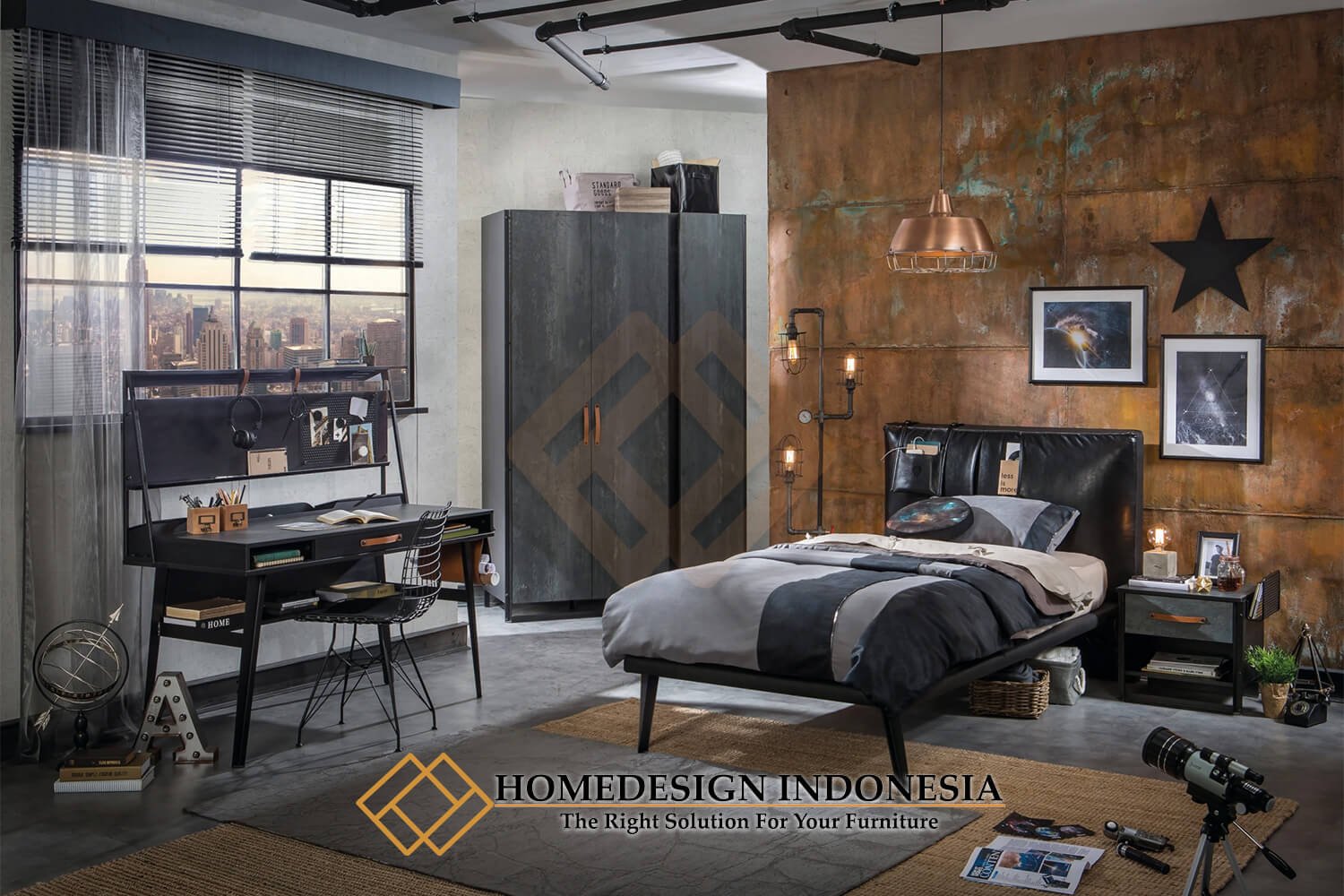 Lemari Pakaian Minimalis Industrial Desain Anggun HD-1858.2