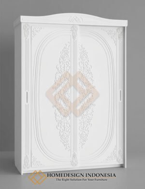 Lemari Pakaian Minimalis Mewah Pintu Geser Ukiran Style HD-1857