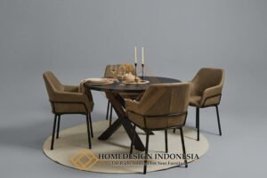 Meja Makan Minimalis Bundar Industrial Premium Model HD-1840