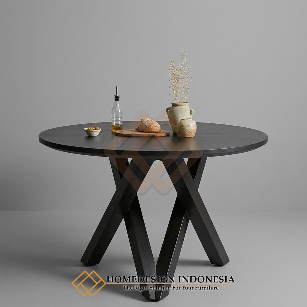 Meja Makan Minimalis Bundar Industrial Premium Model HD-1840.1