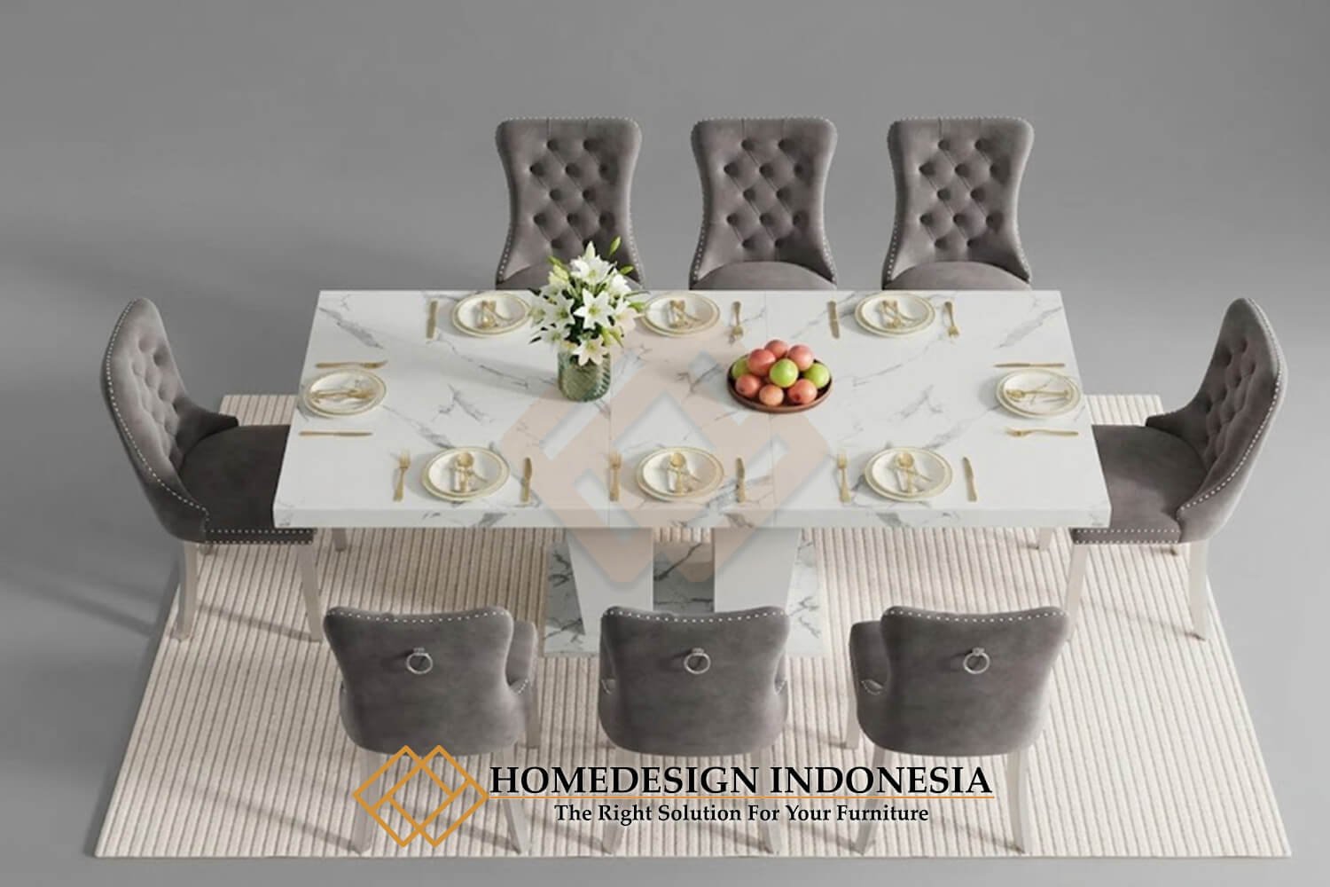 Meja Makan Minimalis Mewah Clara Top Marmer Style Diskon HD-1865.1