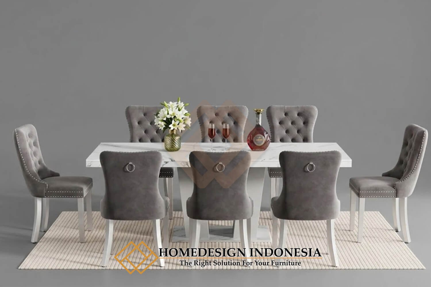 Meja Makan Minimalis Mewah Clara Top Marmer Style Diskon HD-1865