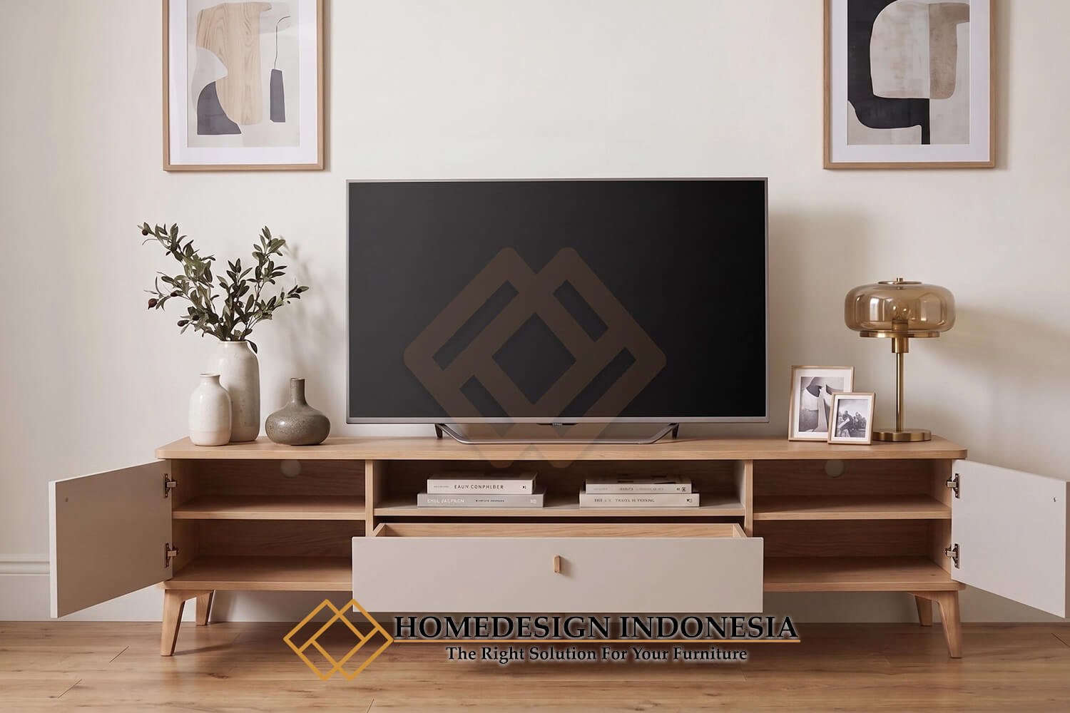 Meja TV Minimalis Jepara Rangka Kayu Jati Solid Eksklusif HD-1880.1