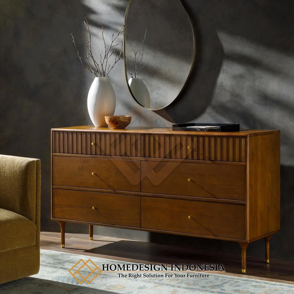Model Drawer Minimalis Laci 6 Classic Natural Teak Wood Color HD-1892