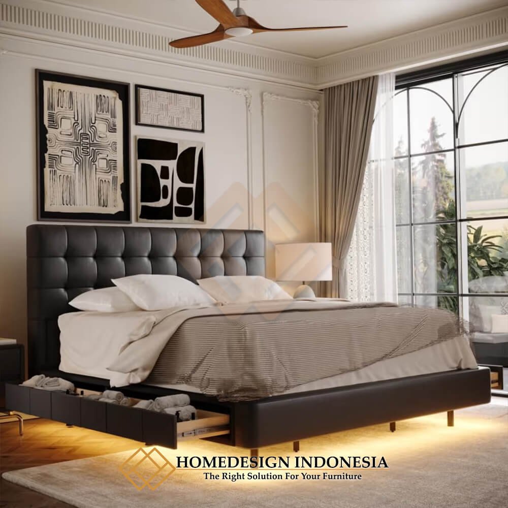 Model Tempat Tidur Laci Minimalis Exclusive Leather Design HD-1873.1