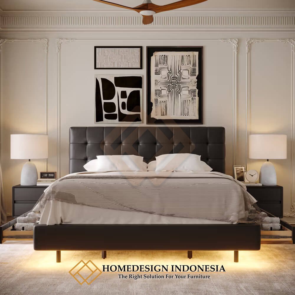 Model Tempat Tidur Laci Minimalis Exclusive Leather Design HD-1873
