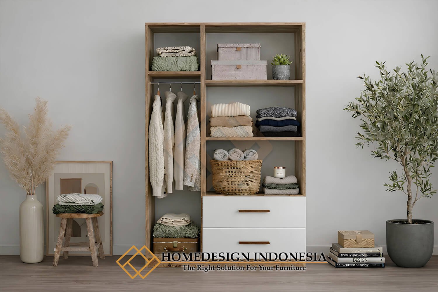 Lemari Baju Minimalis Pintu Kaca Solid White Lily HD-1924.1