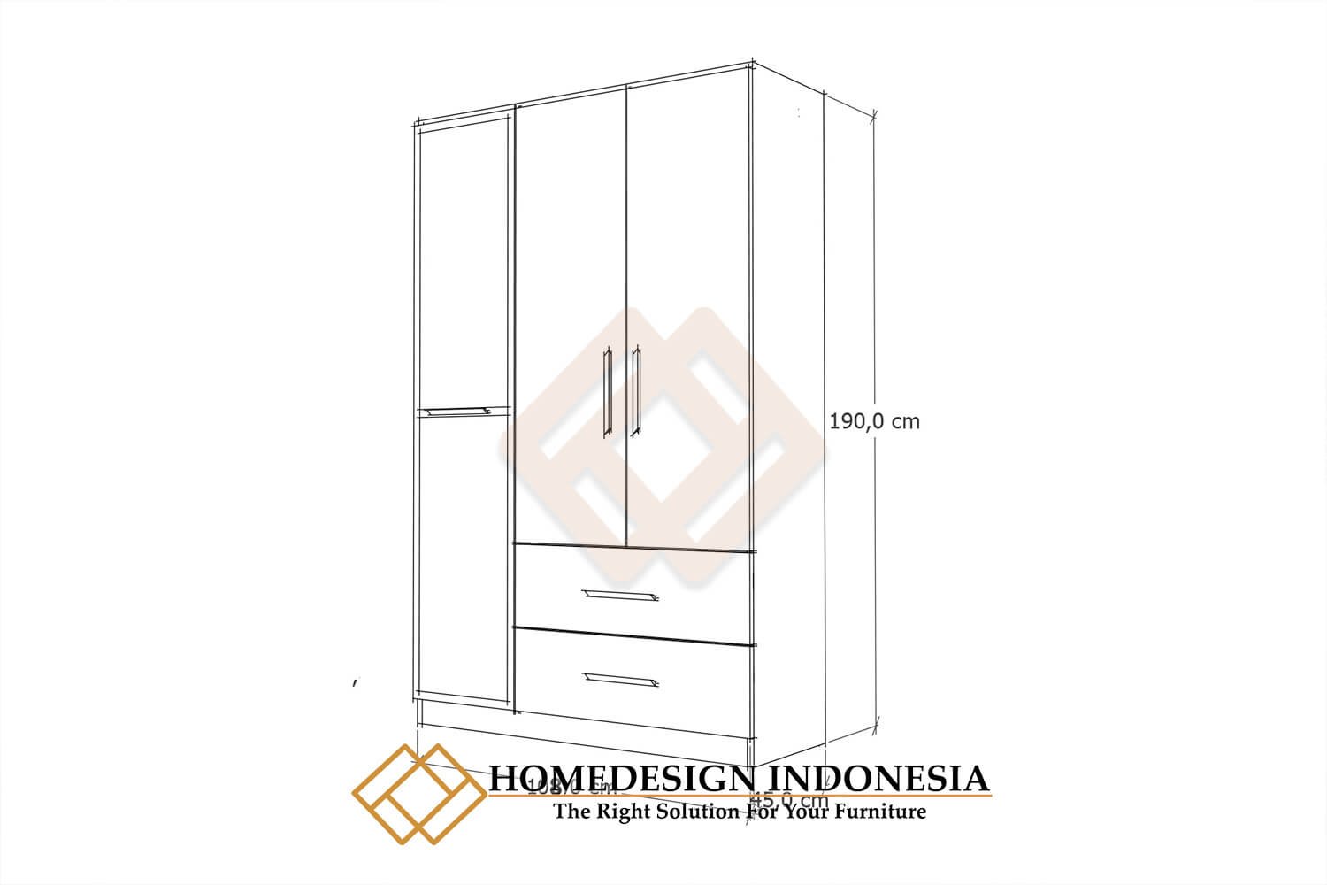 Lemari Baju Minimalis Pintu Kaca Solid White Lily HD-1924.2