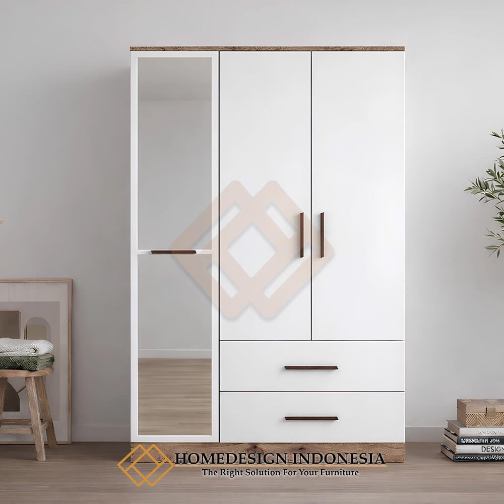 Lemari Baju Minimalis Pintu Kaca Solid White Lily HD-1924