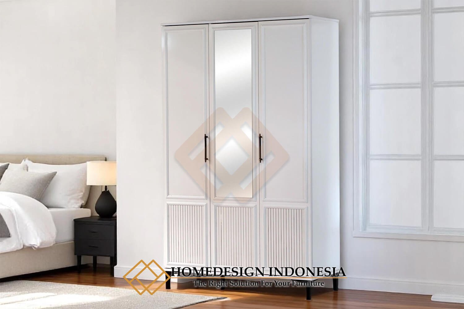 Lemari Pakaian Minimalis Jepara Warna Putih Duco Solid HD-1921.1