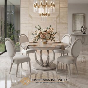 Meja Makan Minimalis Bundar Elegant Rustic Style HD-1938