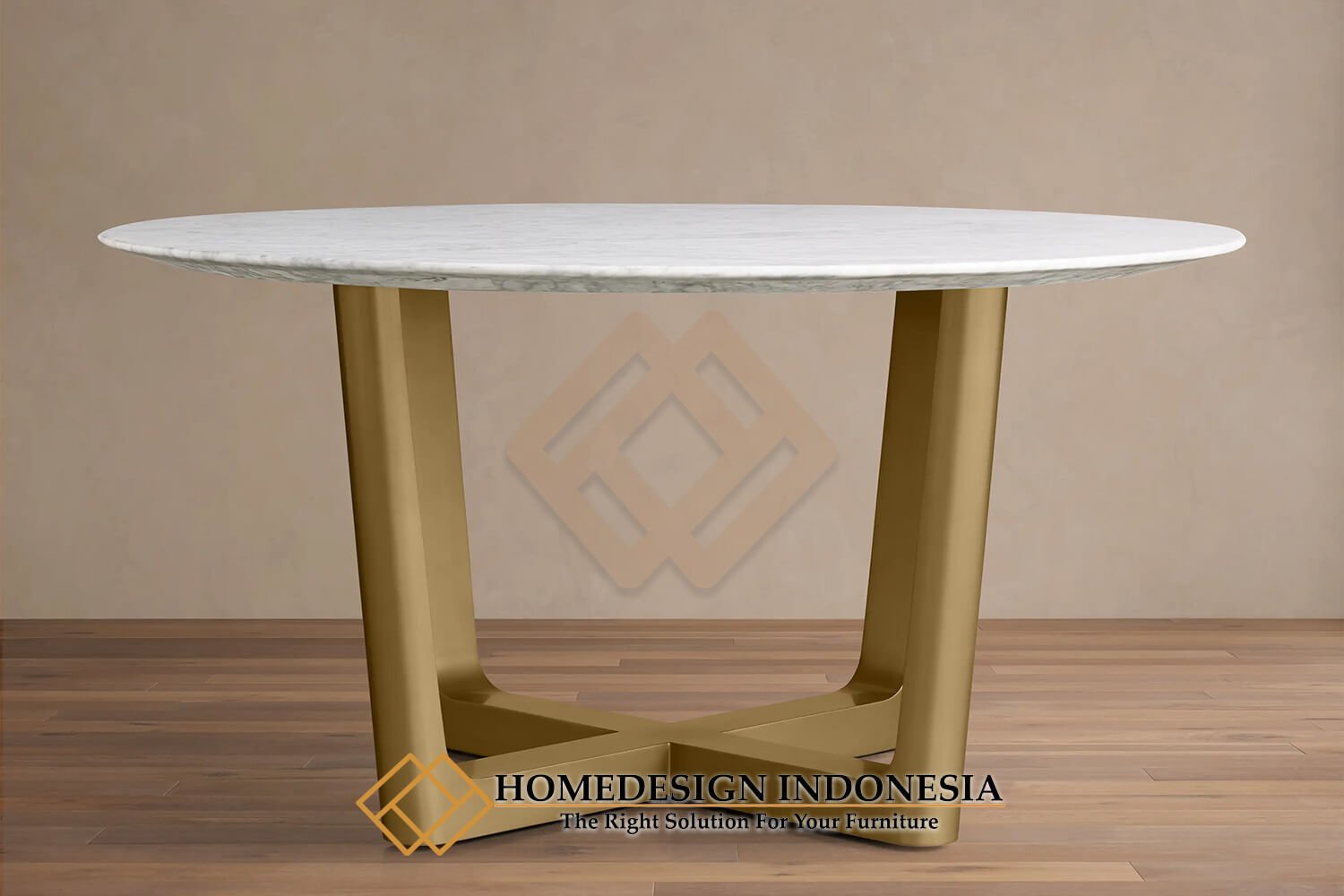 Meja Makan Modern Minimalis Bundar Top Carara Marble HD-1909