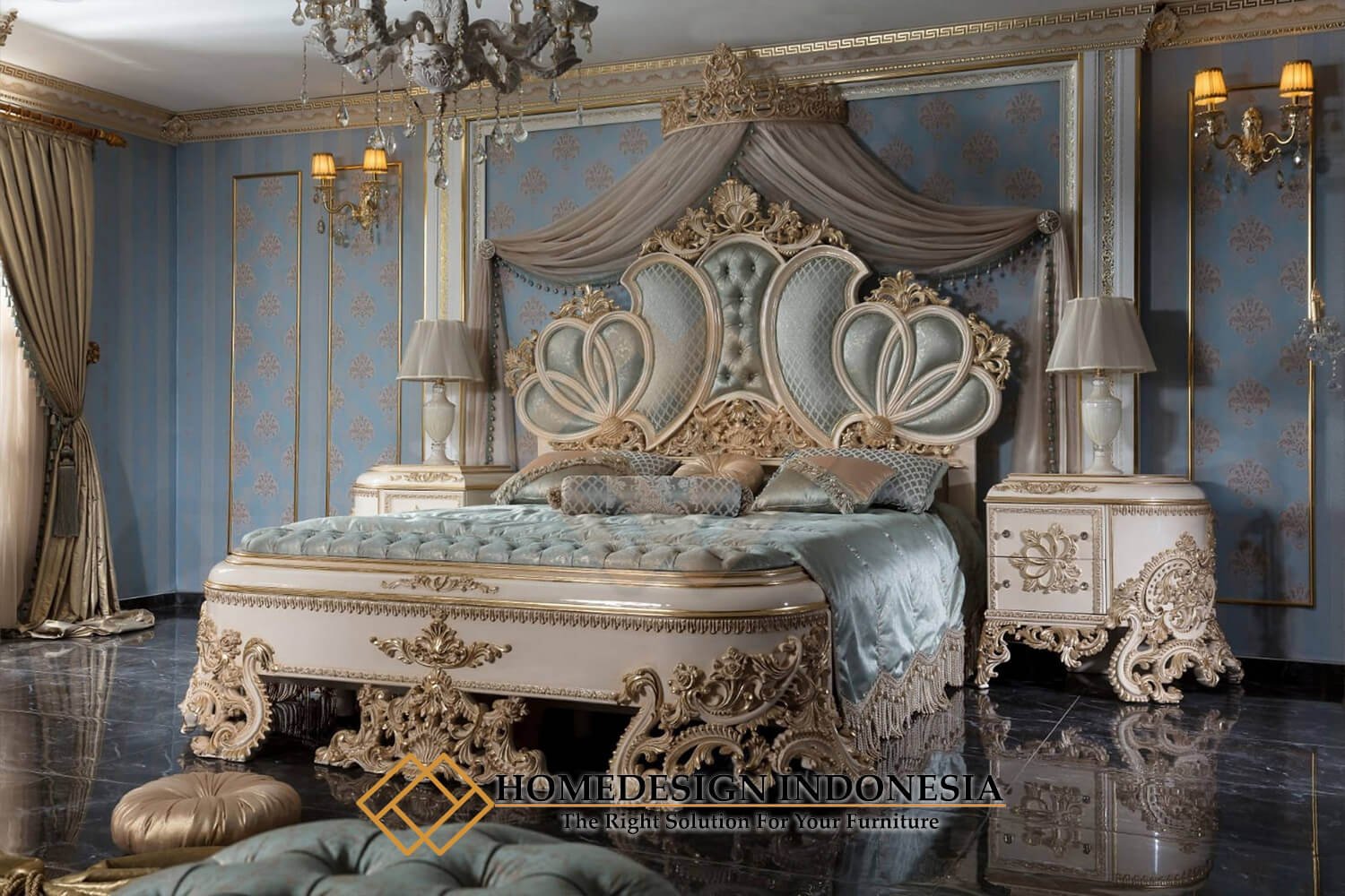 Model Tempat Tidur Mewah Klasik Ukiran Gaya Imperium Cantik HD-1931.1