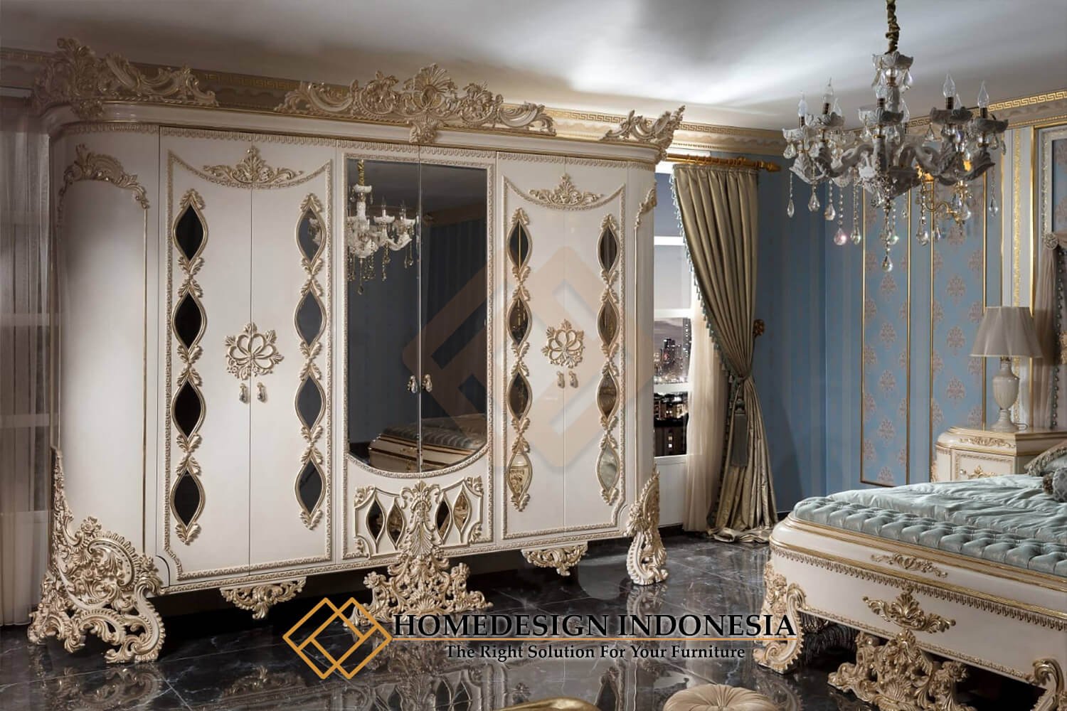 Model Tempat Tidur Mewah Klasik Ukiran Gaya Imperium Cantik HD-1931.2
