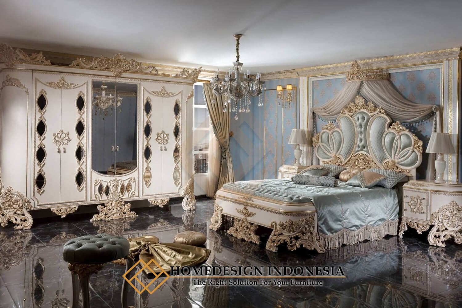Model Tempat Tidur Mewah Klasik Ukiran Gaya Imperium Cantik HD-1931