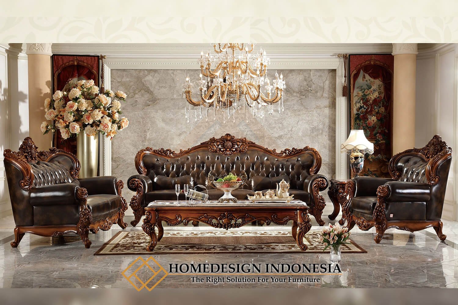 Sofa Mewah Jati Ganesha Set Sofa Ruang Tamu Klasik HD-1944