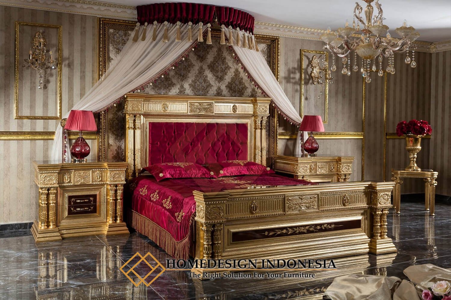 Tempat Tidur Ukiran Mewah Jepara Queen Design Luxury HD-1930.1