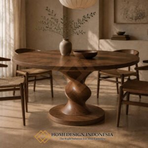 Meja Makan 4 Kursi Minimalis Spiral Design Solid Wood HD-1968
