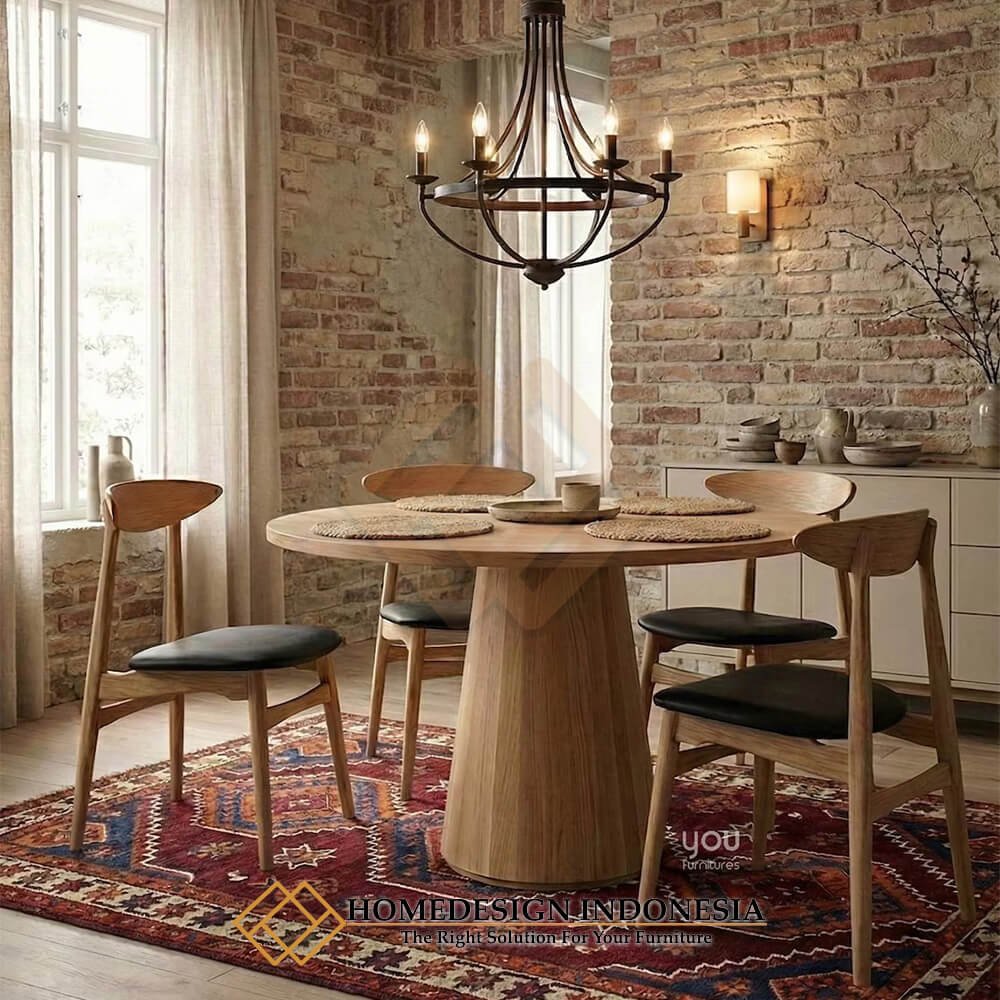 Meja Makan Bundar Minimalis Waterbase Color Modern Desain Cantik HD-1965