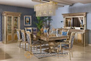 Meja Makan Mewah 8 Kursi Gold Leaf Majestic Palace Carving HD-1960