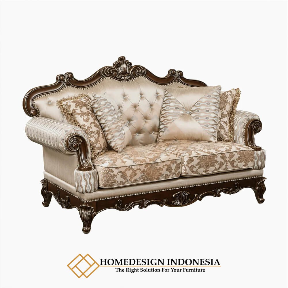 Sofa Mewah Klasik Jepara Kayu Jati Solid Natural Dark Brown HD-1973.1