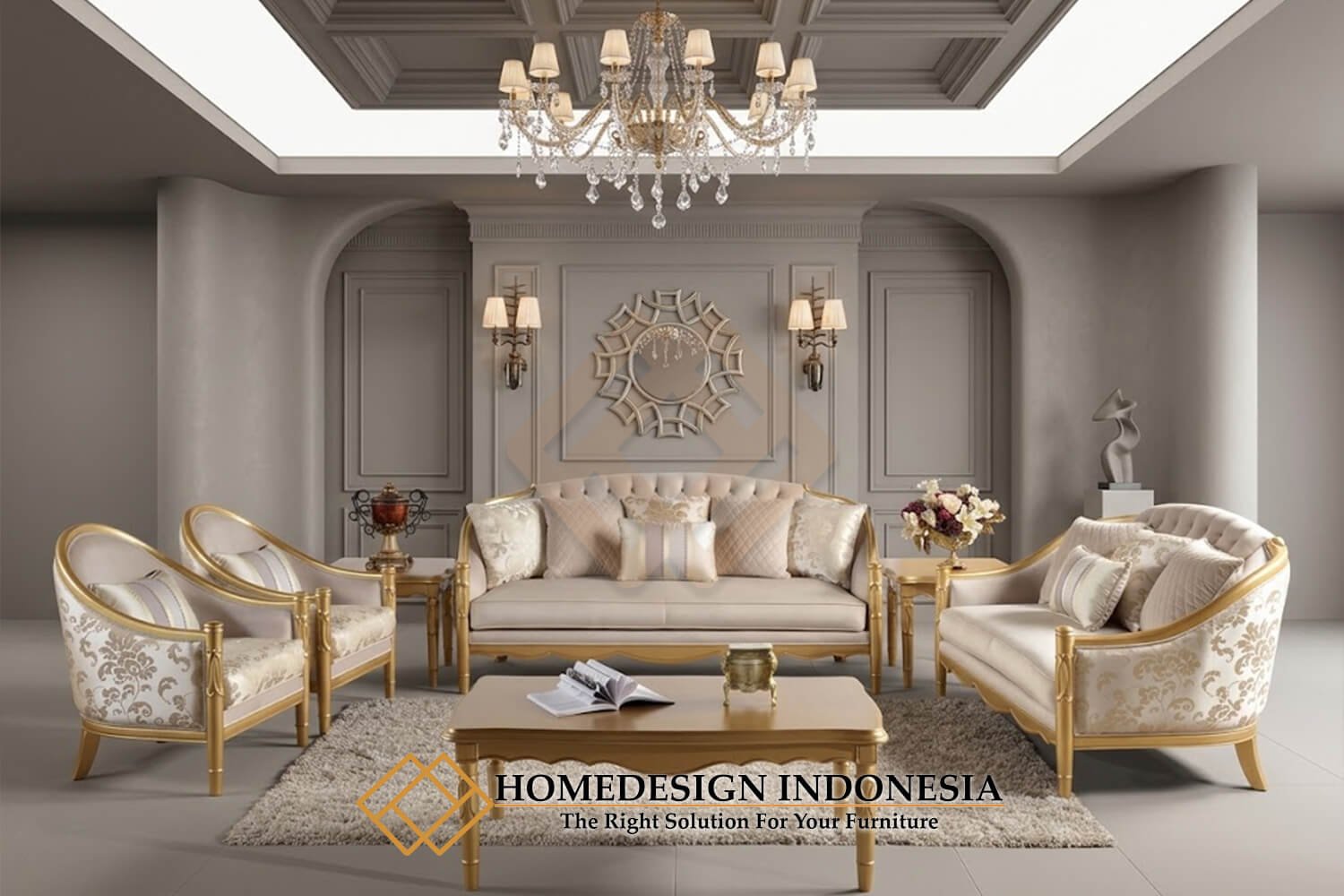 Sofa Mewah Minimalis Jepara Gold Glam Solid Color Cantik HD-1980