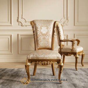 Kursi Makan Mewah Jati Klasik Natural Gold Carving Style HD-2013
