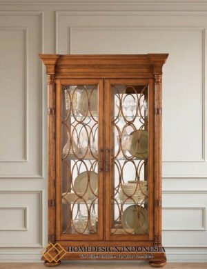 Lemari Hias Mewah Cantik Desain Kayu Solid Jati Perhutani HD-2022